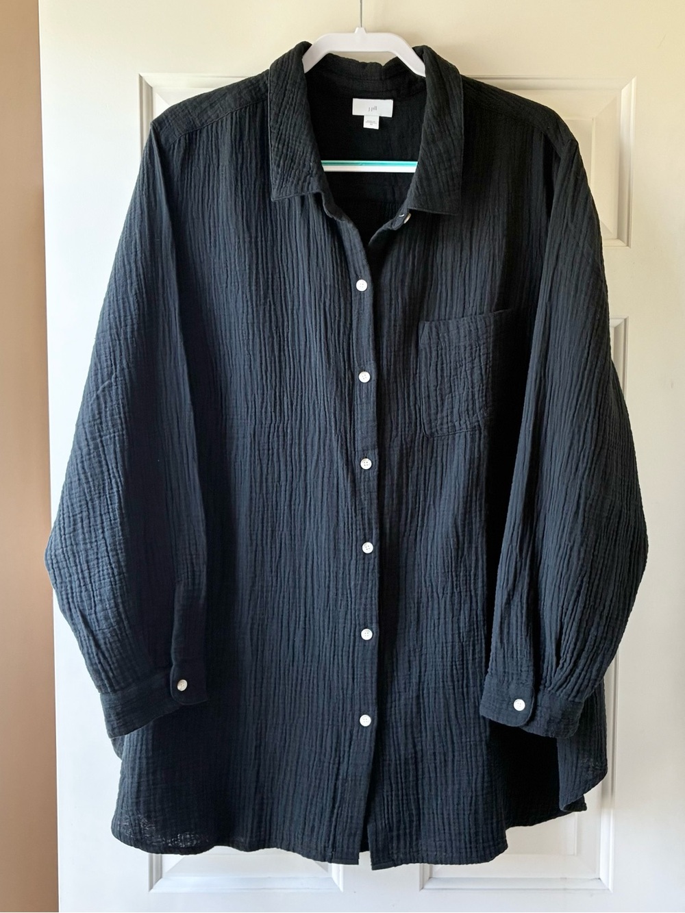 J. Jill Gauze Cotton Button-Up Shirt Textured Long Sleeve Black Size 3X - Picture 2 of 12